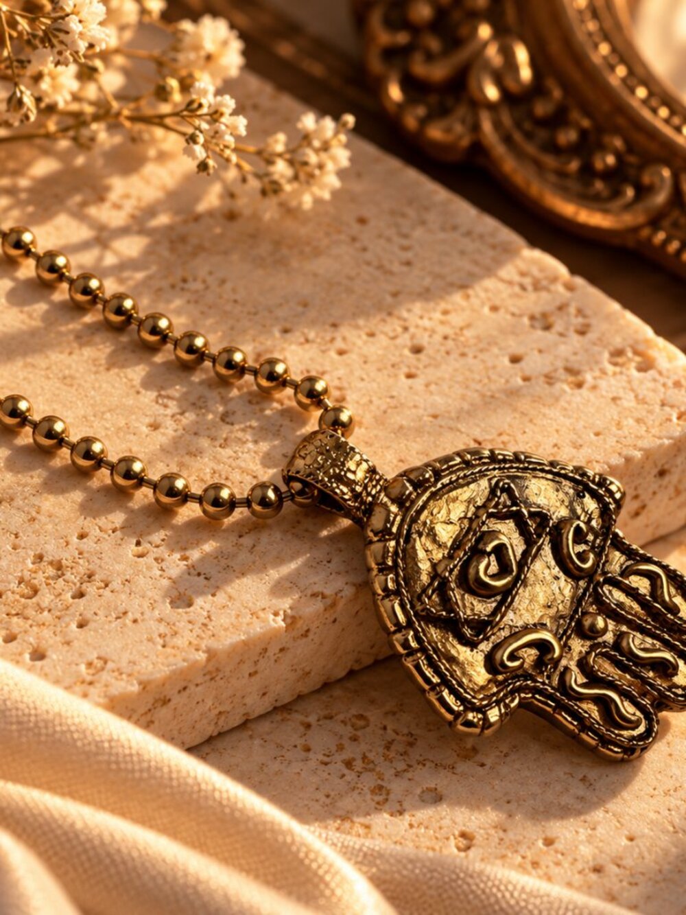 Vintage NWT Coro Gold-Tone Hamsa Pendant Necklace
